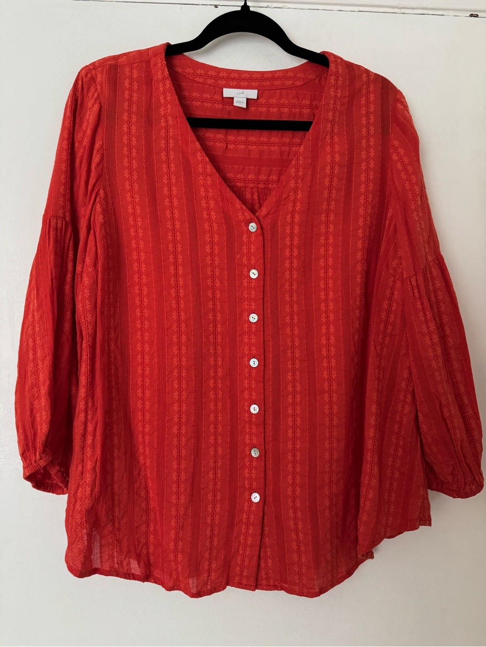 J. Jill Red Button-Front V-Neck Blouse